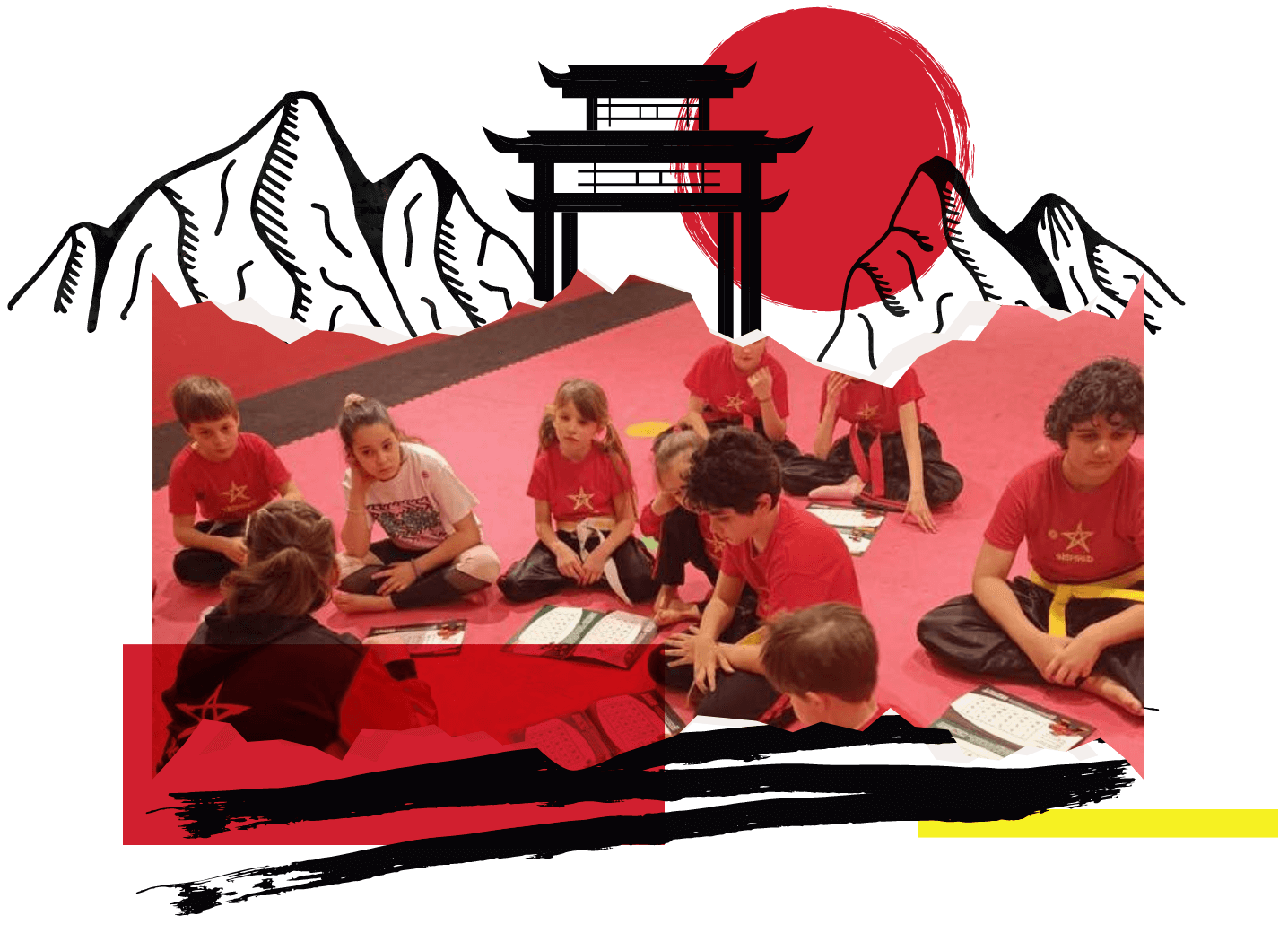 A group of students sitting on the floor working through a textbook